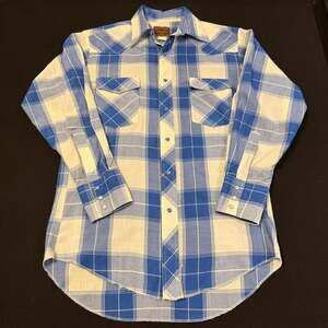 Vintage Rustler by Wrangler Blue Plaid Western Pearl Snap Long Sleeve Shirt sz M